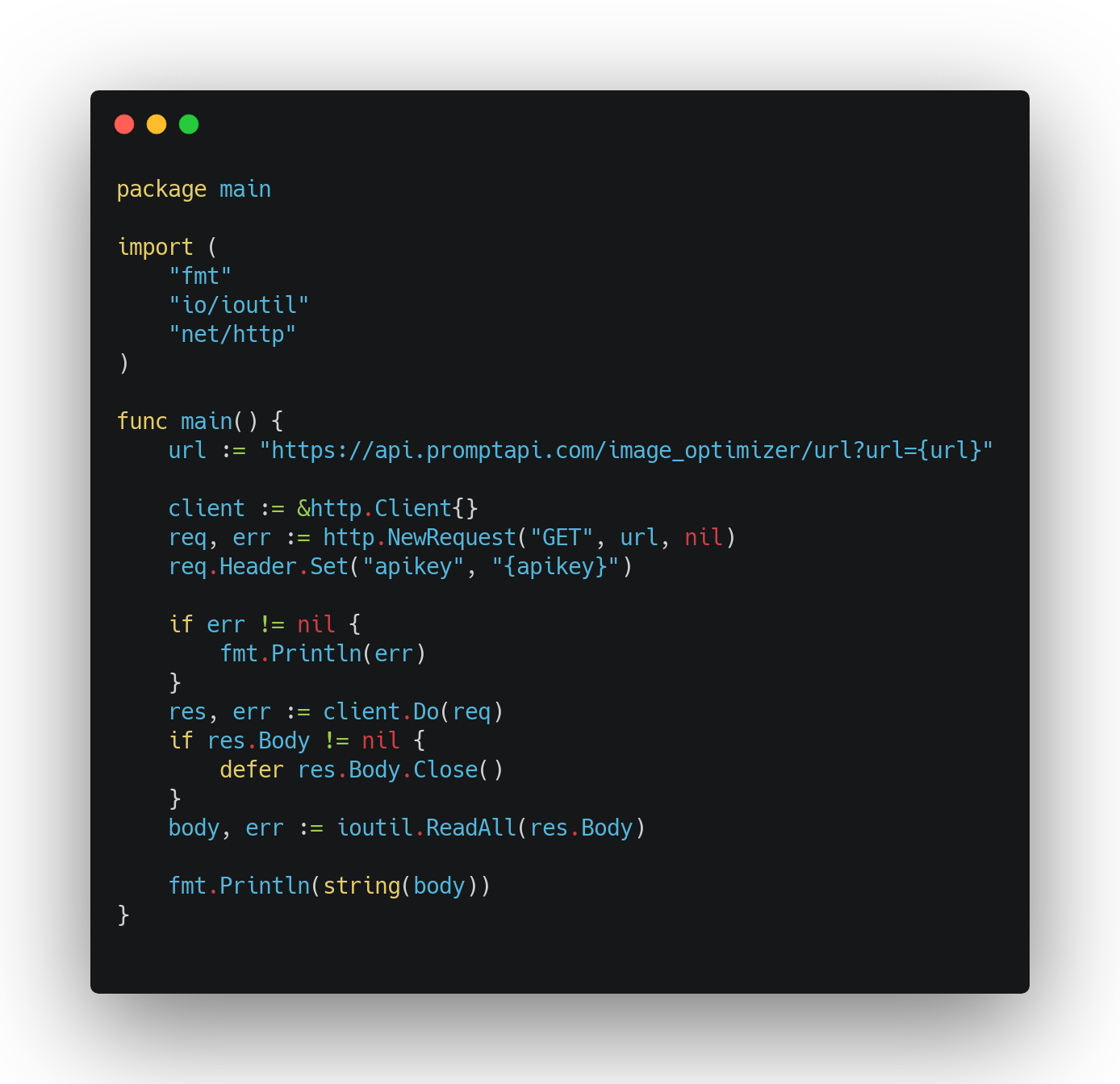 A code sample from an API Marketplace