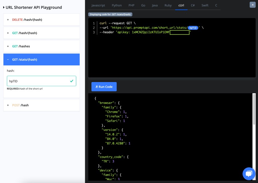 how to use prompt api url shortener api - 3